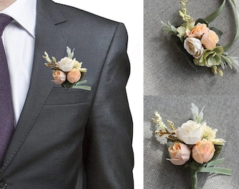 Silk Rose Groom Boutonniere Corsage for Wedding Party - Bridal Suit Pin Man Wrist Flower Decor