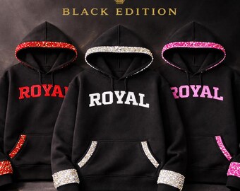 ROYAL Rhinestone Hoodie | Black Embroidered Hoodie | Limited Edition Statement Hoodie | Sic Threads