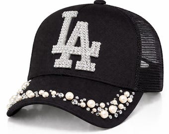 Rhinestone & Pearl Bling Baseball cap | LA Inspired Glam | Women’s Game Day | Sparkle Trucker Hat