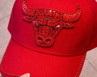 Red Chicago Bulls Rhinestone Hat | Red on Red Bulls Cap | Custom Bling NBA Hat | Luxury Streetwear Baseball Cap | Unisex Gift
