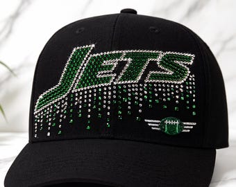 Bling Hat, Custom Jets Rhinestone Bling Baseball Hat