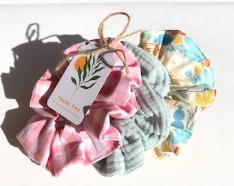 Set de coleteros de algodón artesanal: cactus con llamas, vichy rosa y flores en tono menta