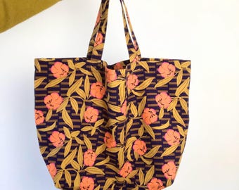 Bolso tote grande con estampado floral | Bolso de mercado de algodón hecho a mano| Bolso shopper tamaño XXL para la playa