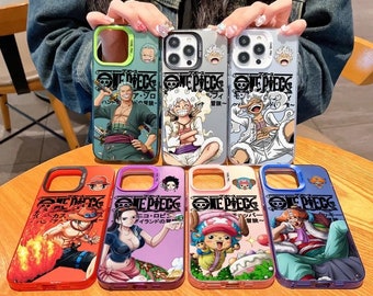 One Piece Anime Phone Case for IPhone 11 12 13 14 15 Pro Max Plus Lens Creative Border Silver Plated Inside Hard TPU Cover