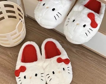 Sanrio Plush Slippers Hello Kittys Kawaii Cute Student Autumn Winter Bedroom Soft Padded Plush Bedroom Aldult Shoes Girls Xmas