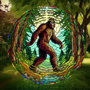 Bigfoot Wind Spinner, Garden Decoration, Bigfoot in the Moonlight, Sasquatch