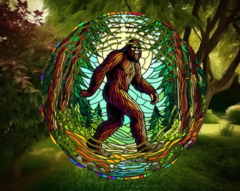 Bigfoot Wind Spinner, Garden Decoration, Bigfoot in the Moonlight, Sasquatch
