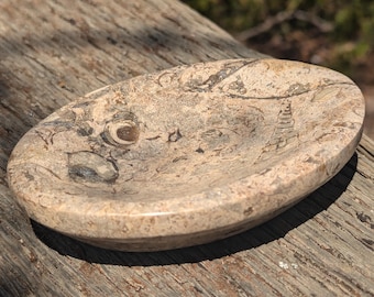 5" Fossil Marble Soap Dish / Stone Carved Bath Dish