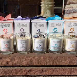 Earth's Elements Wellness Crystal Candle / Hand Poured Natural Soy Candle and Stones