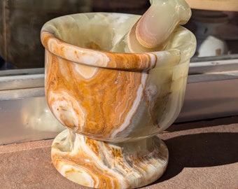 Onyx 5" Mortar and Pestle / Stone Carved Green Onyx Cooking Utensil
