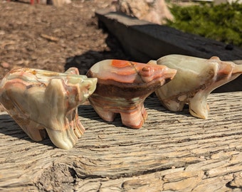 Carved Onyx Bear Figurine: 4" Stone Animal Statue