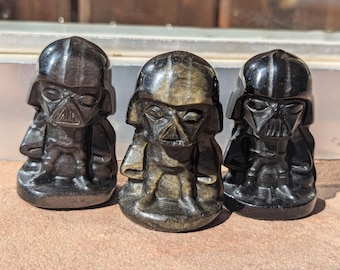 Obsidian Darth Vader Figure: Gold and Silver Sheen Carved Statues