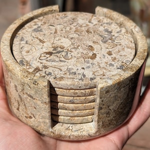 Fossil Marble Coaster Set / Set of Six Stone Drink Coasters