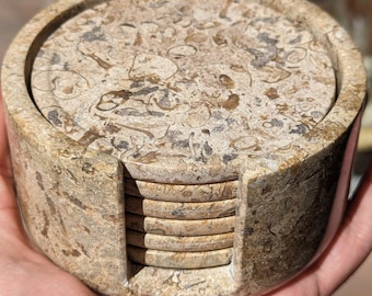 Fossil Marble Coaster Set / Set of Six Stone Drink Coasters