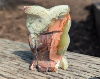 Carved Onyx Owl Statue: Stone Animal Figurine