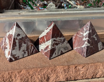 Onyx Pyramid / 3" Carved Red Pyramid / Stone Display