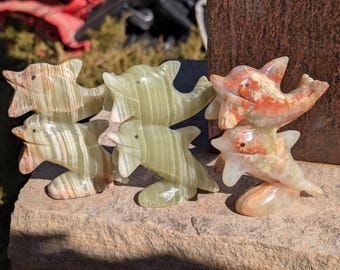 Onyx Dolphin Statue: Stone Carved Animal Figurine (4.5")