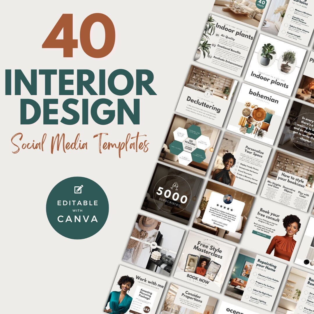 Interior Design Social Media Post Templates | Canva Editable (digital ...
