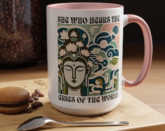 Quan Yin Gift, Buddha Inspirational Coffee Mug, Mindfulness Gift, Zen Decor, Meditation Mug, Yoga Lover's Specialty Cup, Unique Art Design