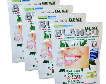 4 packs BLANCODENT Toothpaste/ powder/. Replace your tube toothpaste with sublimed bicarbonate powder. All-natural. Made in ITALY.