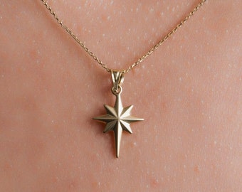 Handmade 14k Solid Gold North Star Necklace , Unique North Star Gold Charm , Summer Star Jewelry Gift For Her , North Star Charm For Pendant