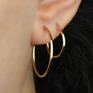 Dainty Gold Earrings For Women , 14k Solid Gold Thin Large Hoop Earring , Minimalist Simple Classic Hoops Earring , Lightweight Gold Earring