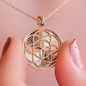 Personalized Mandala Disc Pendant , 14k Solid Gold Spiritual Mandala Necklace , Yoga Meditation Charm , Boho Jewelry , Christmas Gift Womens