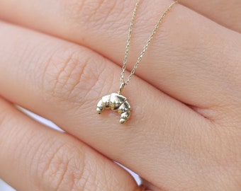 Minimalist 14k Solid Gold Croissant Necklace for Womens , Gold French Croissaint Pendant , French Fashion Trendy Jewelry , Birthday Gift Her