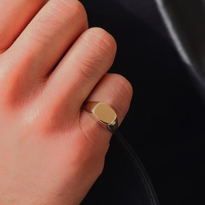 Anillo de oro rosa grabable para hombre, anillo de sello personalizado de oro macizo brillante de 14 k, regalo de joyería de oro personalizado, anillo de oro real de 14 k para hombre.