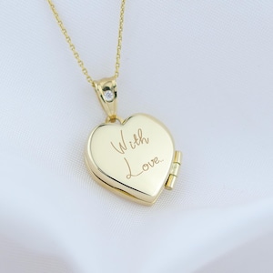 Personalisierte 14k Solid Gold Herz Foto Locket Medaillon Halskette, Engravable Custom Gold Locket Anhänger,Memorial Locket Schmuck Geschenk Her