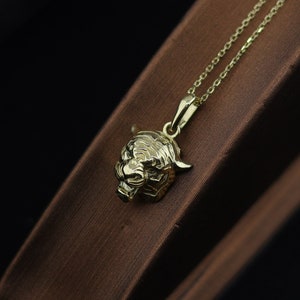 Men's Gold Necklace , 14k Solid Gold Tiger Head Pendant Jewelry Gift For Mens , Lion Necklace , Birthday Gift For Boyfriend , Leopard Charms