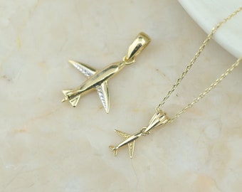 14k Solid Gold Airplane Necklace: Aviation Gift
