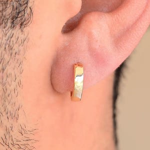 14k Solid Gold Hoop Ohrringe für Männer Frauen, Huggie Hoop Männer Ohrringe 14k, kleine gelbe Solid Gold Ohrringe, Alltagskleidung Männer Ohrring Geschenk
