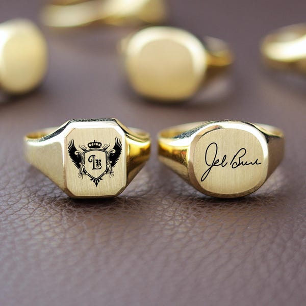 Engravable Signet Men Ring , Personalized 14k Solid Gold Rectangle Oval Name Ring for Men, Custom Monogram Pinky Ring , Jewelry Gift For Men