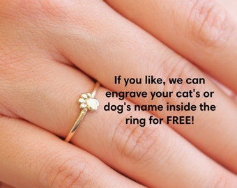 Personalized Paw Print Ring , Stackable 14k Solid Gold Cat Dog Paw Midi Rings , Minimalist Knuckle Memorial Pet Ring , Cat Dog Lover Jewelry