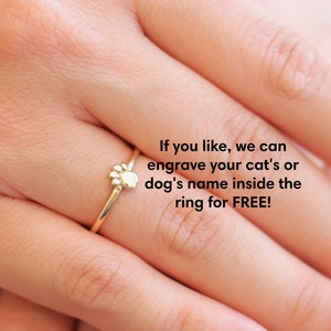 Personalized Paw Print Ring , Stackable 14k Solid Gold Cat Dog Paw Midi Rings , Minimalist Knuckle Memorial Pet Ring , Cat Dog Lover Jewelry
