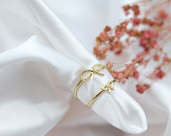 Minimalist Gold Bow Tie Ring 14k Solid Gold Cz Diamond Ribbon Bow Ring  Stacking Knukle Midi Ring 14k Friendship Knot Gold Ring Jewelry
