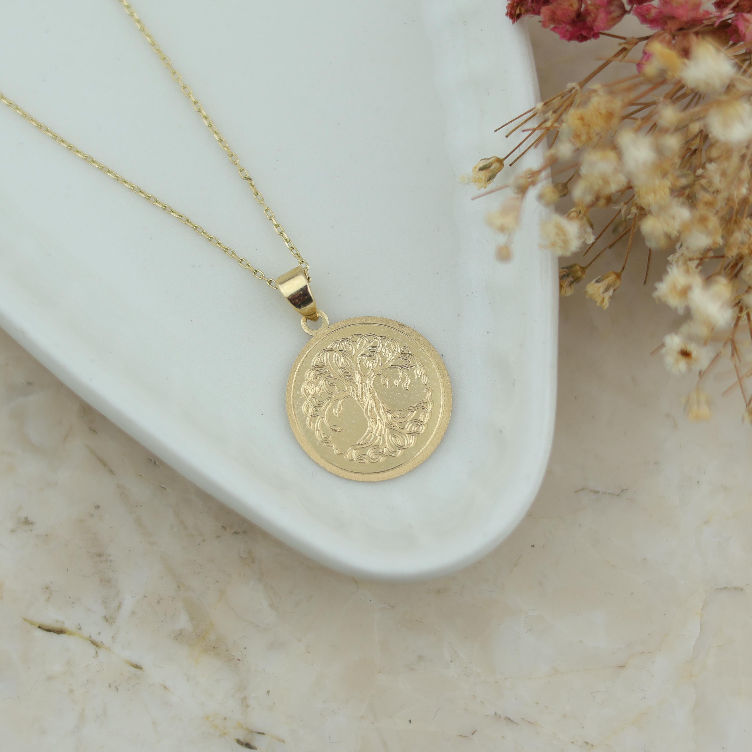 Family Tree Necklace Gold , Personalized 14k Solid Gold Tree of Life ...