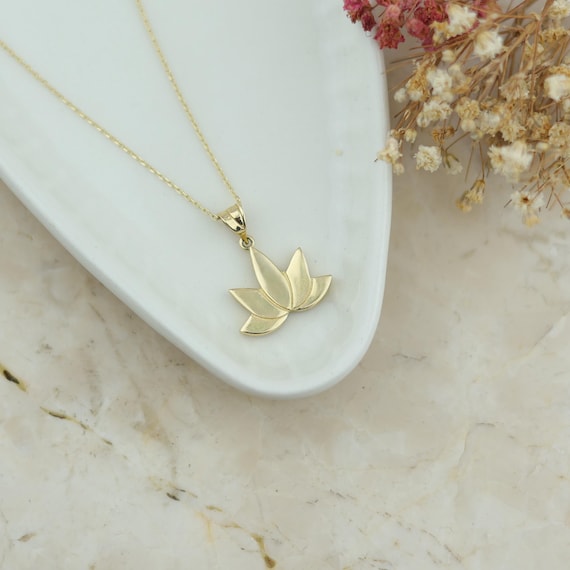 Dainty 14k Solid Gold Lotus Flower Necklace Lotus Flower Jewelry - Main Image