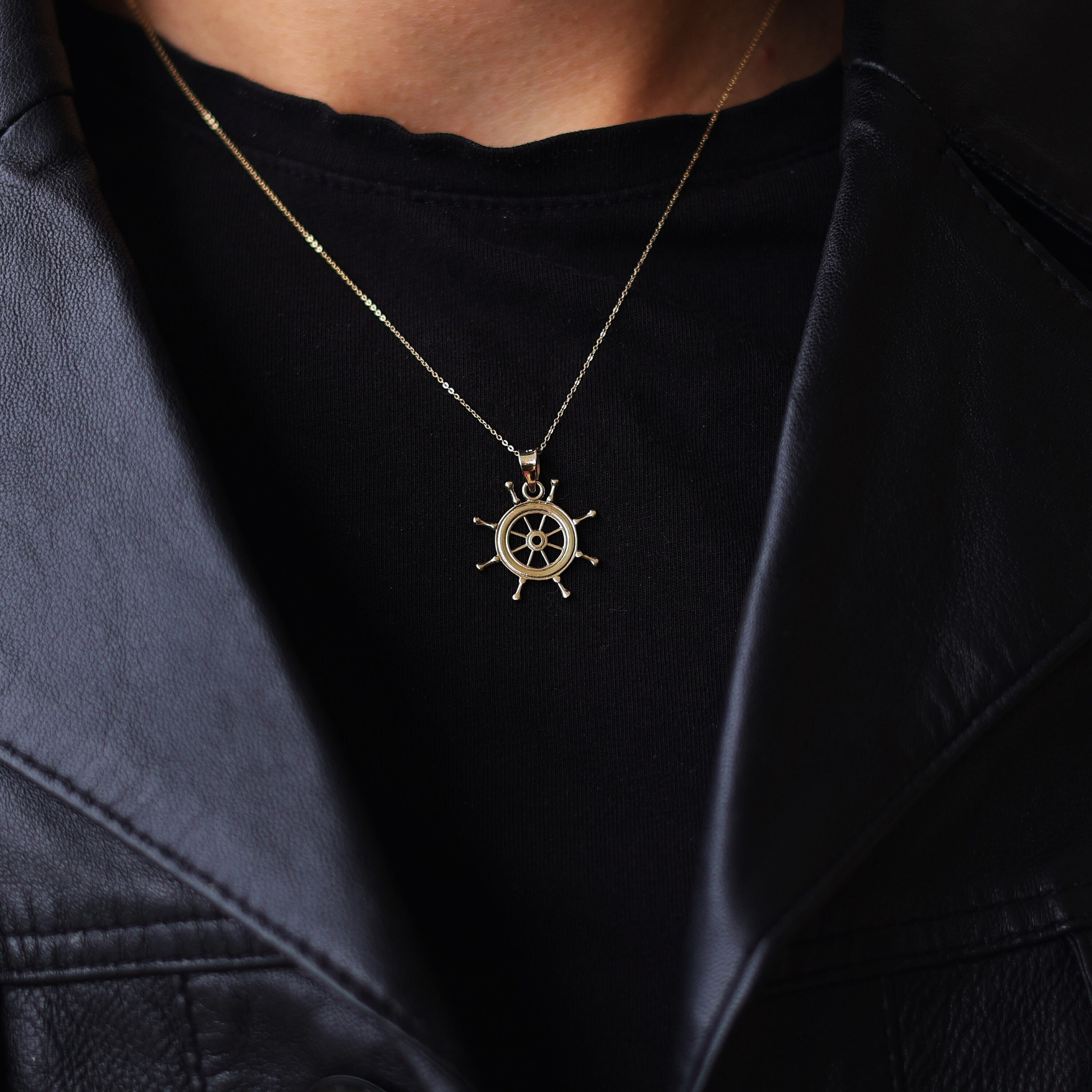 ★アメリカ軍＊海軍＊ヨットクラブ＊９２５銀製＊舵輪のペンダントトップ（実物） 14k Solid Gold Ship Wheel Necklace for Men , Sailor Jewelry
