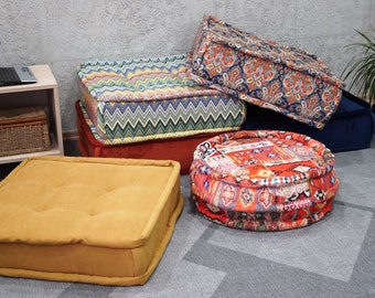Meditation cushion, Pallet sofa cushions, Retro style large pillow, Kantha floor pillow, Boho kantha throw pillow, Handmade round cushion