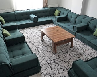 Green couch, Japanese floor sofa, Large floor pillows, Floor cushion seating, Floor sitting cushion, arabic floor sofa