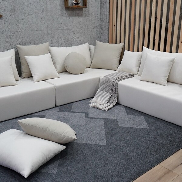 Weißes Bodensofa, 12 'Bodensofa in Sondergröße, weißes Bodensofa, L-förmiges modulares Bodensofa, Waschbares Bodensofa, arabische Majlis-Sitzfläche