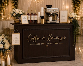 Coffee & Beverage Cart with Rope Trim, Coffee Bar Station, Espresso Cart, Tea Party Display Table, Collapsible Drink Station, Serving Cart
