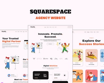 Squarespace Template for Marketing Agency, Social Media Manager Website, Squarespace 7.1 Template for Digital Agency, Illustration Site