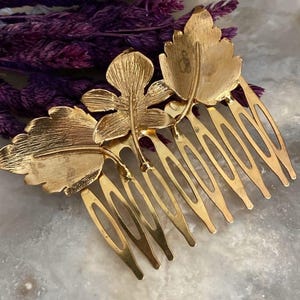 Gold Leaf Hair Comb – Handmade Brass Hair Accessory | Nature-Inspired Botanical Hairpiece | Vintage Style Bridal Comb