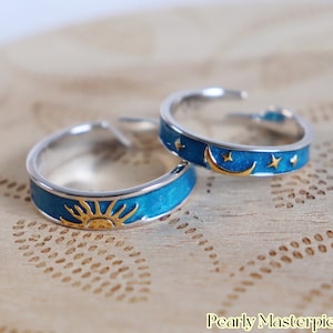 Set di anelli Sole e Luna in argento Sterling: anelli di coppia regolabili