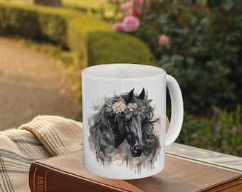 Tazza con cavallo acquerello e fiori - Regalo di Natale per gli amanti dei cavalli