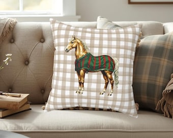 Vintage Equestrian Horse Pillow | Luxury Farmhouse Decor for Horse Lovers | Rustic Country Throw Cushion | Woman's Gift | Cozy Throw Pillow