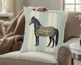 Elegant Equestrian Horse Pillow | Luxury Horse Lover Home Décor | Refined Farmhouse Cushion for Women | Gift for Horse Enthusiast